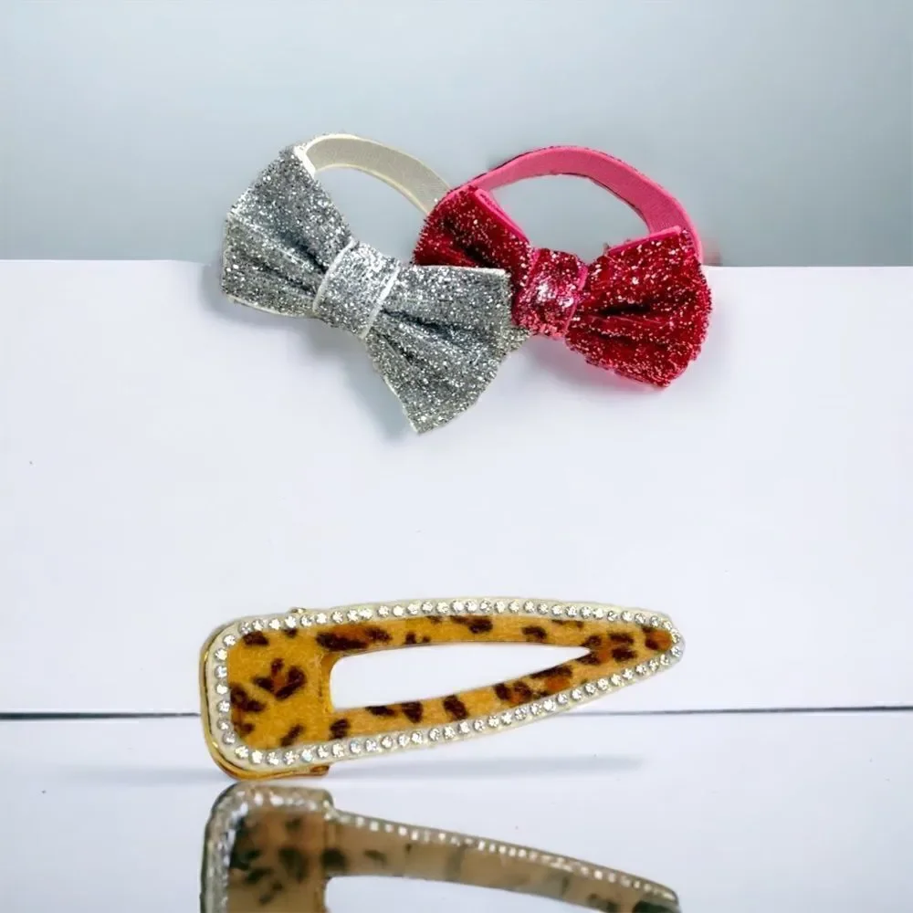 Animal Print Bling Barrett on Gold Hardware, 2 Bling Ponytail ties l New